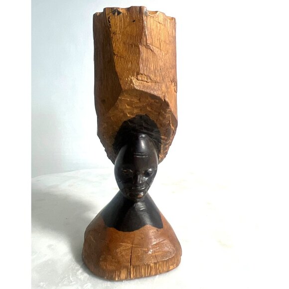 Vtg African Hand-Carved Ebony Wood Female Bust Sculpture Makonde Mpinga Folk Art - Picture 3 of 11
